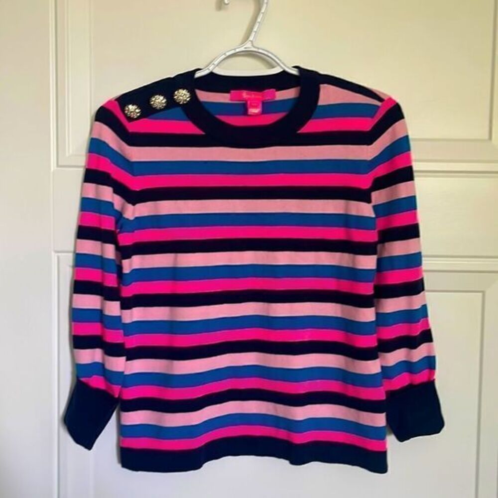 Lilly Pulitzer True Navy Tropical Stripe Morgan Sweater
